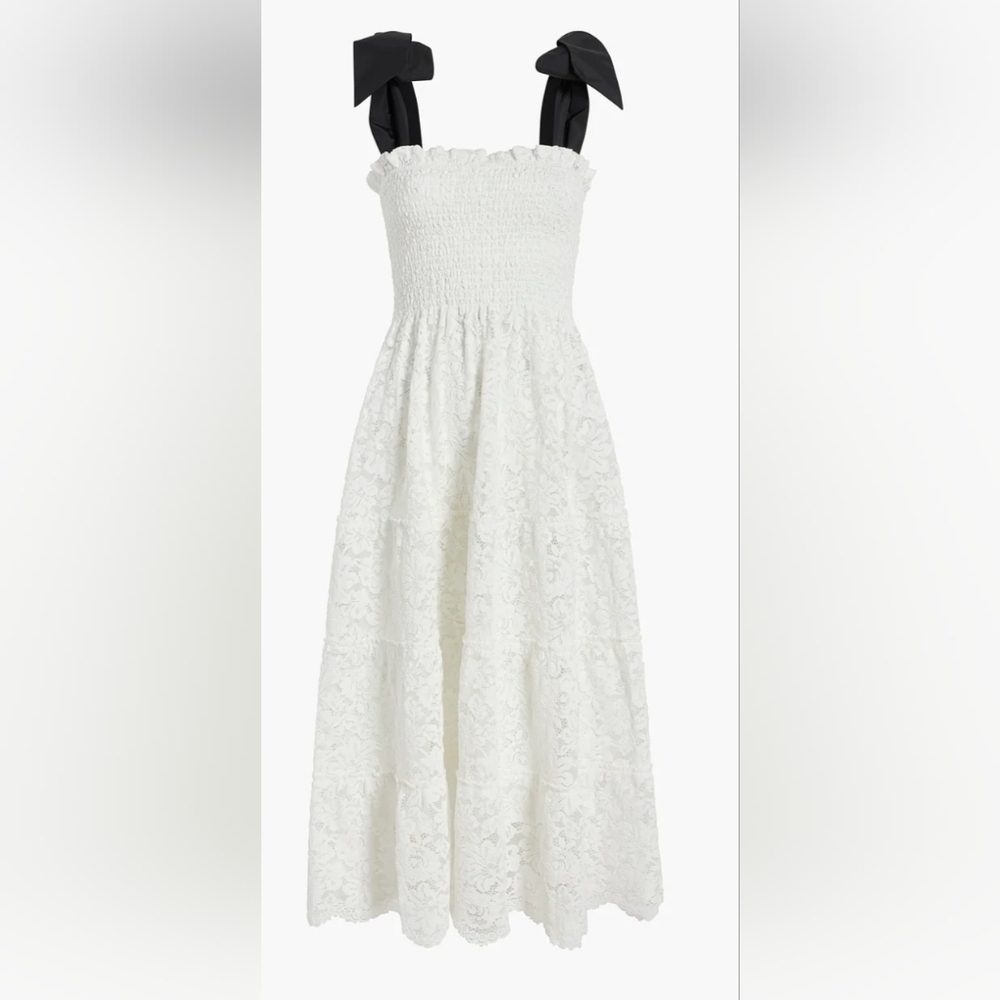 Hill House The Lace Ribbon Ellie Nap Dress White Lace with Black Ribbon Straps - Picture 7 of 9